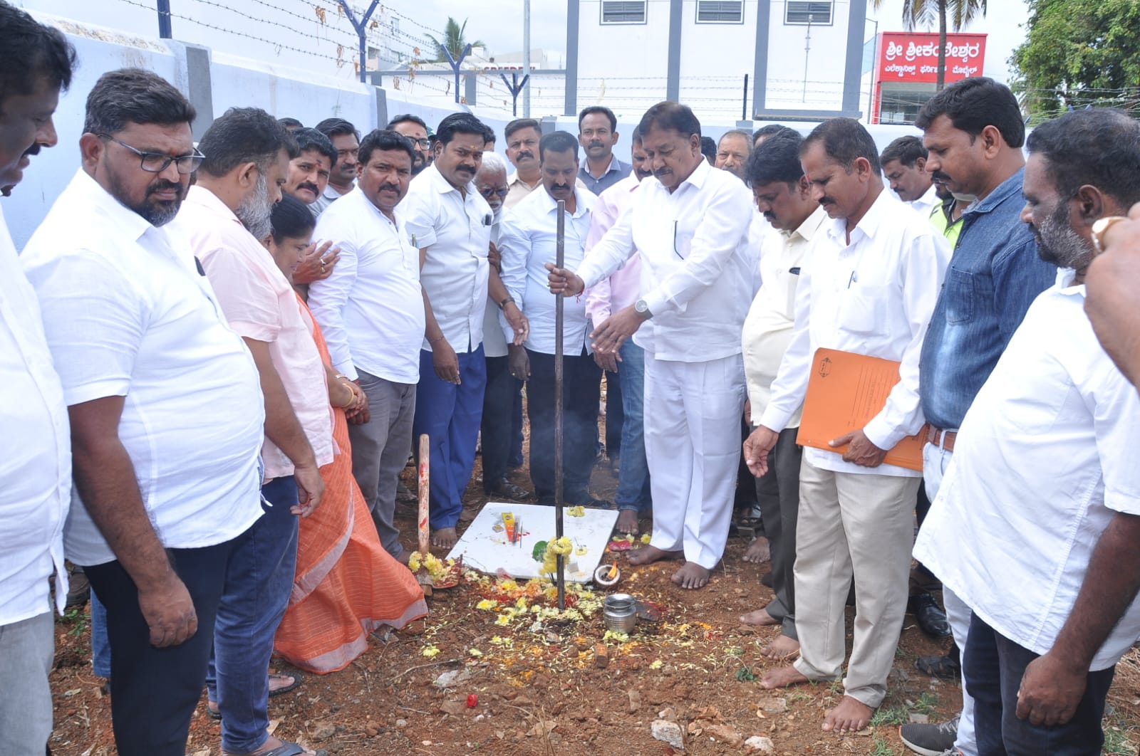 Ambedkar Bhawan toilet construction work MLA A.R. Krishnamurti Guddali Puja